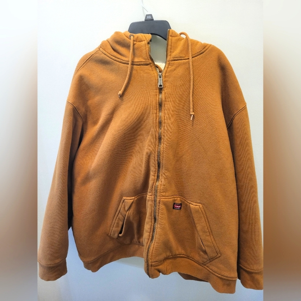 Wrangler Men’s Workwear Tan White Sherpa Lined Hooded Full Zip Jacket, 3XL 54/56